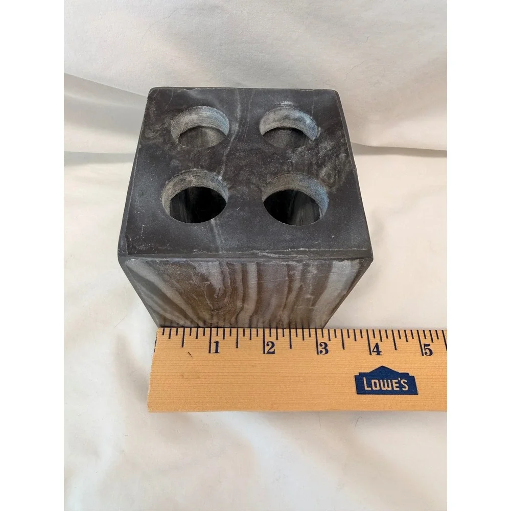 Vintage Black and White Marble Toothbrush Holder 4-Slot Square Stone Vanity